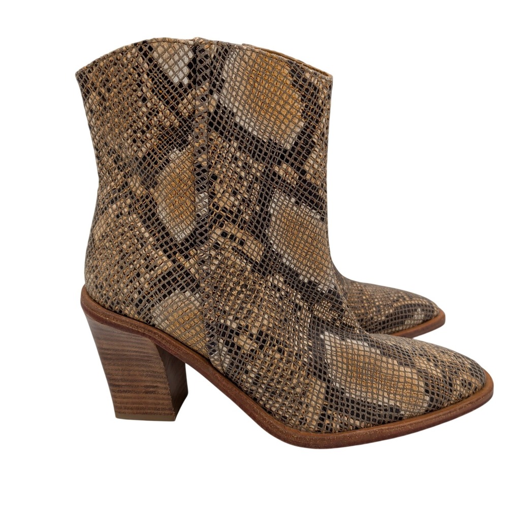 Free People Barclay Western Bootie Snakeskin Leather Block Heel Brown Tan 39 8.5